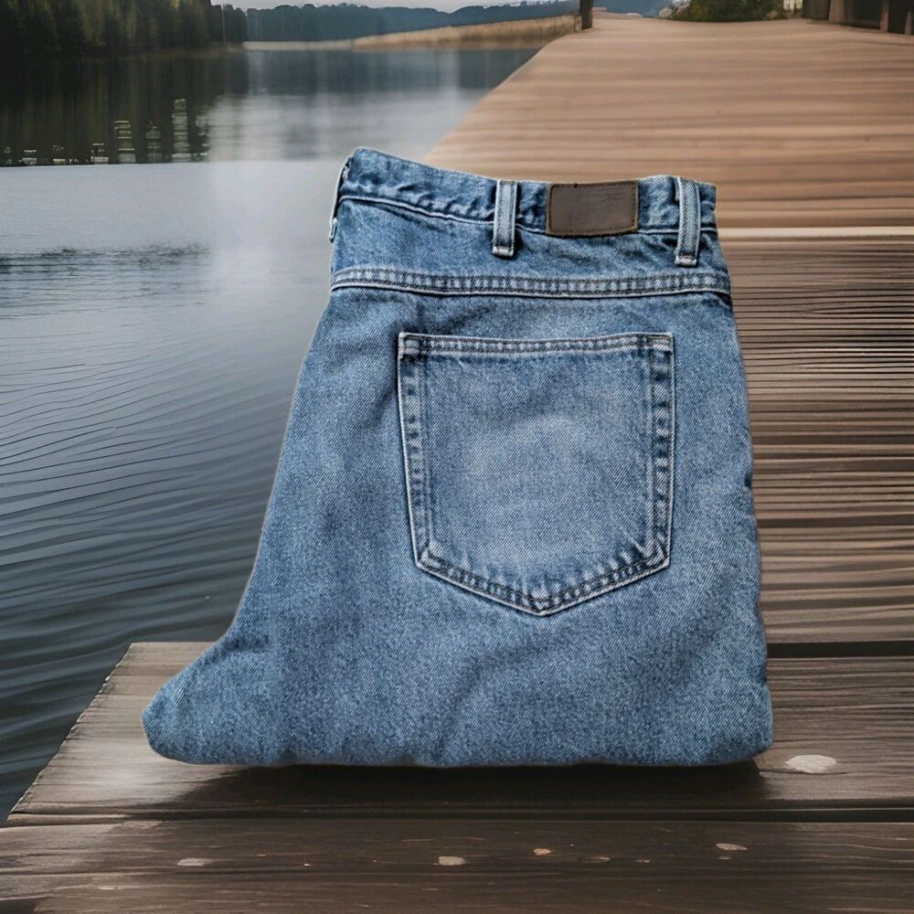 LL Bean Double L Flannel Lined Blue Jeans Mens Size 38X30-(36X30 ACTUAL )GUC